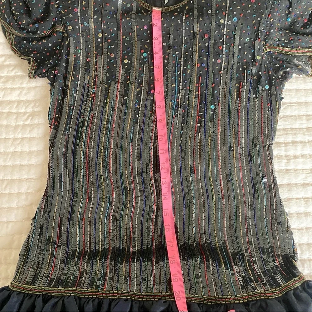 Liza Carr Vintage Silk Sequin Beads Ruffle dress Small/medium (see measurements) - Picture 10 of 11